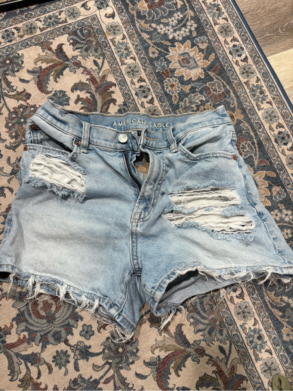 American Eagle Outfitters Light Wash Distressed Denim Shorts